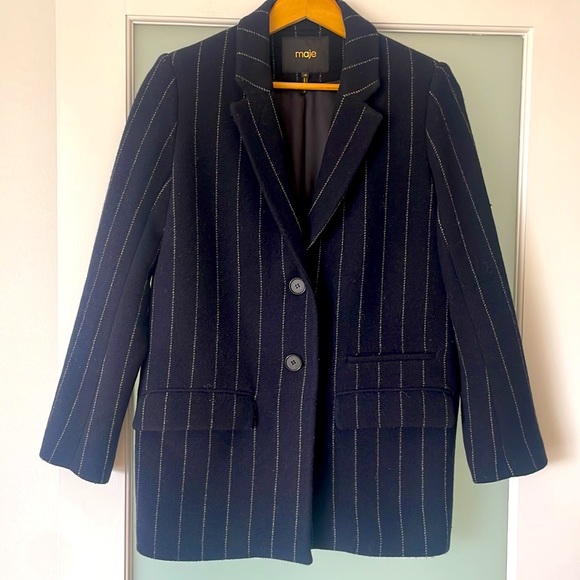 Maje Blue Striped Wool Blazer - Picture 3 of 7